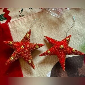 VTG Bottle Brush Christmas Tree Star Ornaments (pair) 3.5”